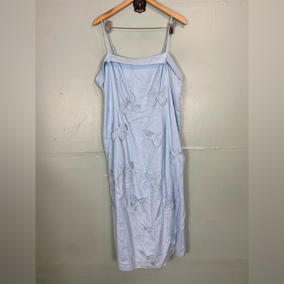 Anthropologie Maeve Linen Blend Applique Butterfly Dress Blue Size 2X - Picture 2 of 10